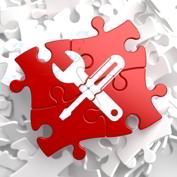 Free tool Concept - Icon of Crossed Screwdriver and Wrench on Puzzle Piece.